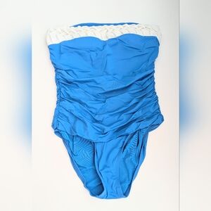 Jantzen Women's Strapless Swimsuit/Bathing Suit w/Ruching & White Braided Detail